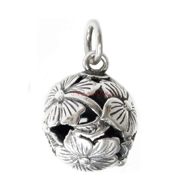 1x Antique 925 Sterling Silver Round Gourds Lotus Flower Dangle Charm Pendant