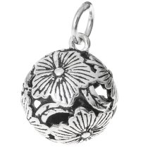 1x Antique 925 Sterling Silver Round Gourds Lotus Flower Dangle Charm Pendant