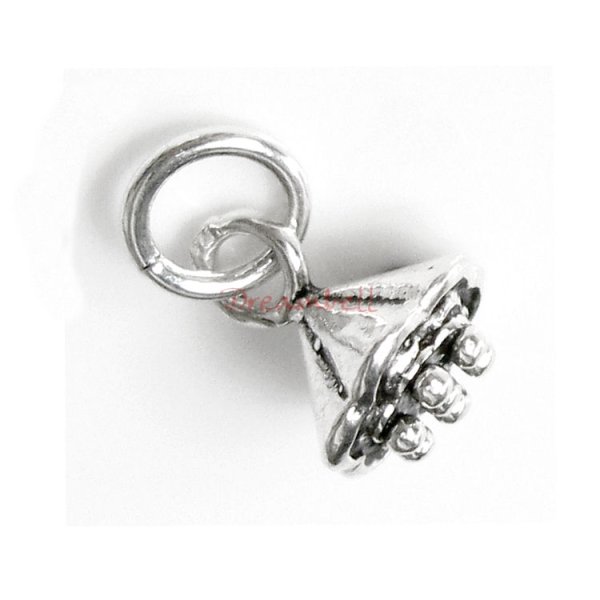 2x Antique 925 Sterling Silver Gourds Lotus Flower Dangle Charm Pendant 9mm