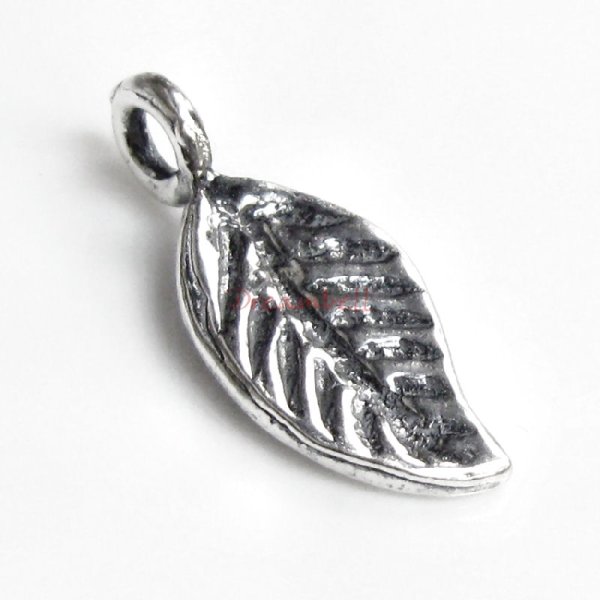 2x Antique 925 Sterling Silver Long Leaf Dangle Charm Pendant