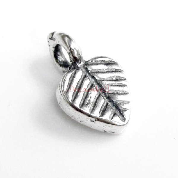 2x Antique 925 Sterling Silver Heart Leaf Dangle Charm Pendant