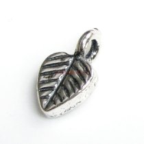 2x Antique 925 Sterling Silver Heart Leaf Dangle Charm Pendant