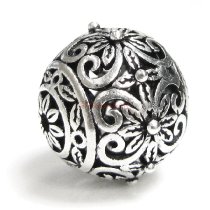 1x Antique 925 Sterling Silver Bali Round Flower Focal Bead 13mm