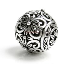 1x Antique 925 Sterling Silver Bali Round Flower Focal Bead 13mm