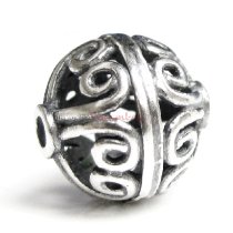 1x Antique 925 Sterling Silver Bali Round Flower Focal Bead 11mm