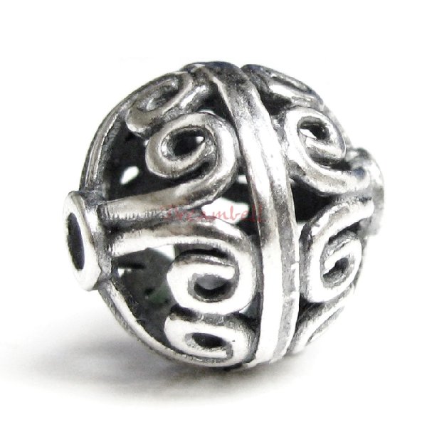 1x Antique 925 Sterling Silver Bali Round Flower Focal Bead 11mm