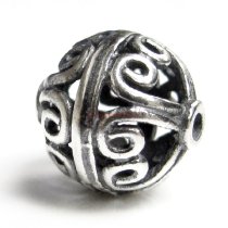 1x Antique 925 Sterling Silver Bali Round Flower Focal Bead 11mm