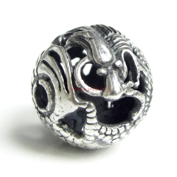 1x Antique 925 Sterling Silver Chinese Dragon Focal Bead 14mm