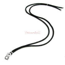 1x Rhodium on Sterling Silver 2mm Black Silk Braided Cord Adjustable Necklace Heart CZ Interchangeable Bail Clasp with 1 Strand Knot 30"
