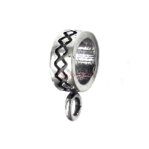 2x Antique 925 Sterling Silver Round Enthic Bead Pendant Charm Connector Cord Ring Slide