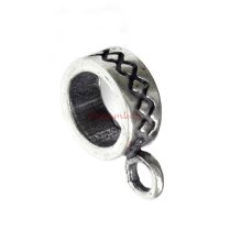 2x Antique 925 Sterling Silver Round Enthic Bead Pendant Charm Connector Cord Ring Slide