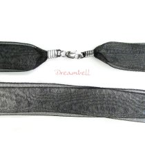 1x Rhodium on Sterling Silver Black 1/2″ Ribbon 2-layer Choker Necklace 16″ w/ Lobster Clasp