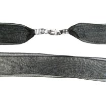 1x Rhodium on Sterling Silver Black 1/2" Ribbon 2-layer Choker Necklace 16" w/ Lobster Clasp