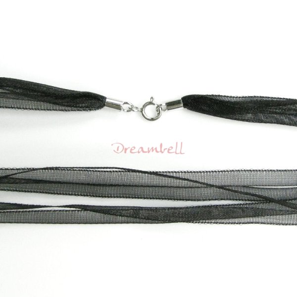1x Rhodium on Sterling Silver Black 3mm Ribbon 4-layer Choker Necklace 16" w/ Spring Ring