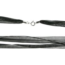 1x Rhodium on Sterling Silver Black 3mm Ribbon 4-layer Choker Necklace 16" w/ Spring Ring