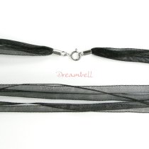 1x Rhodium on Sterling Silver Black 3mm Ribbon 4-layer Choker Necklace 18″ w/ Spring Ring