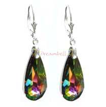 2x Sterling Sivler Teardrop Vitrail Medium Crystals Leverback Dangle Earrings Using Swarovski Elements Crystal