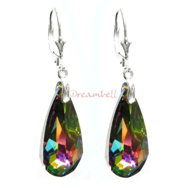 2x Sterling Sivler Teardrop Vitrail Medium Crystals Leverback Dangle Earrings Using Swarovski Elements Crystal
