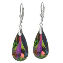 2x Sterling Sivler Teardrop Vitrail Medium Crystals Leverback Dangle Earrings Using Swarovski Elements Crystal