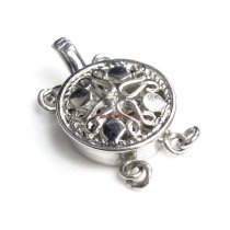 1x Rhodium on Sterling Silver Filigree 2-strand Round Pearl Box Clasp 12mm