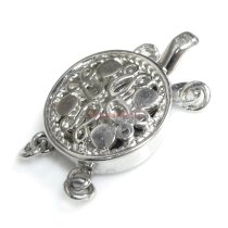1x Rhodium on Sterling Silver Filigree 2-strand Round Pearl Box Clasp 12mm