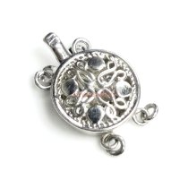 1x Rhodium on Sterling Silver Filigree 2-strand Round Pearl Box Clasp 12mm