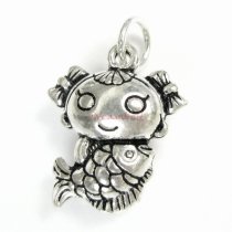 1 x Sterling Silver Girl Fish Fairy Tale Mermaid Dangle Charm Pendant