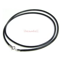 1x Rhodium on Sterling Silver Black 1mm Waxed Cotton Bead Stringing Cord Choker Necklace 18″ w/ Spring Ring