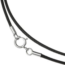 1x Rhodium on Sterling Silver Black 1mm Waxed Cotton Bead Stringing Cord Choker Necklace 18" w/ Spring Ring
