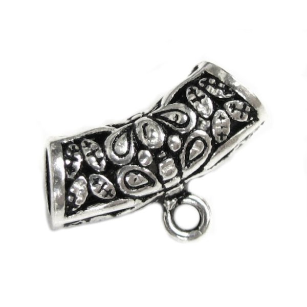 Bali Sterling Silver Flower Butterfly Leaf Curved Tube Bead Pendant Connector Slide Bail 14mm