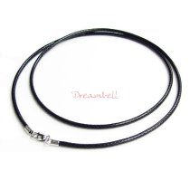 1x Rhodium on Sterling Silver Black 2mm Waxed Cotton Bead Stringing Cord Necklace 20″ w/ Lobster Clasp