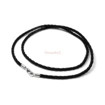 1x Rhodium on Sterling Silver Black 2mm Silk Cord Necklace 16″ w/ Lobster Clasp