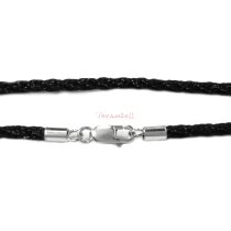 1x Rhodium on Sterling Silver Black 2mm Silk Cord Necklace 16" w/ Lobster Clasp