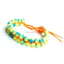 1x Button Fluorescent Yellow and Green Acrylic Bead Friendship Wristband Adjustable Bracelet 7″