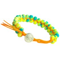 1x Button Fluorescent Yellow and Green Acrylic Bead Friendship Wristband Adjustable Bracelet 7"