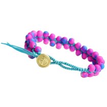 1x Button Fluorescent Glowing Pink and Purple Acrylic Bead Knotted Wristband Adjustable Bracelet 7"