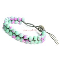 1x Button Fluorescent Pink and Mint Acrylic Bead Friendship Knotted Wristband Adjustable Bracelet 7″