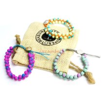 1x Button Fluorescent Pink and Mint Acrylic Bead Friendship Knotted Wristband Adjustable Bracelet 7"