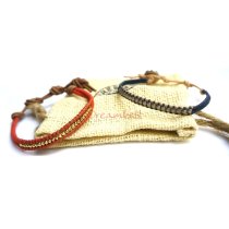 1x Button Metal 2 Strings Waxed Cotton Dark Blue Knotted Wristband Adjustable Bracelet 7"