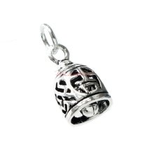 1 x Antique 925 Sterling Silver Chinese Words Lucky and Fortune Jingle Bell Dangle Charm Pendant