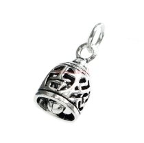 1 x Antique 925 Sterling Silver Chinese Words Lucky and Fortune Jingle Bell Dangle Charm Pendant