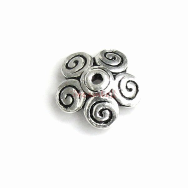6x Antique Sterling Silver Flower Five Petal Swirl Bead Cap 7mm x 2mm