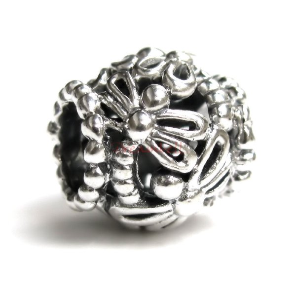 Antique 925 Sterling Silver Barrel Shape Dragonfly Bead for European Charm Bracelets