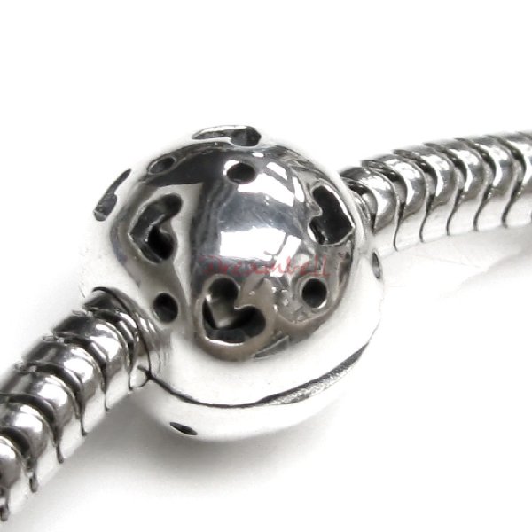 Antique 925 Sterling Silver Hearts Clip Stopper Lock Bead for European Charm Bracelets