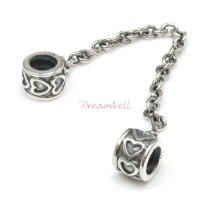 Antique 925 Sterling Silver Hearts Stopper Safety Chain Bead for European Charm Bracelets