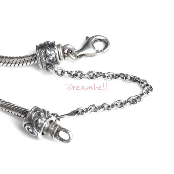 Antique 925 Sterling Silver Ethnic Flower Stopper Safety Chain Bead for European Charm Bracelets