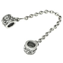 Antique 925 Sterling Silver Ethnic Flower Stopper Safety Chain Bead for European Charm Bracelets