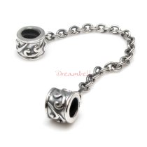Antique 925 Sterling Silver Ethnic Flower Stopper Safety Chain Bead for European Charm Bracelets