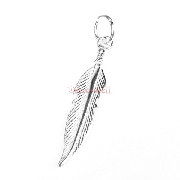 1x Sterling Silver 2-side Feather Dangle Charm Pendant 28mm