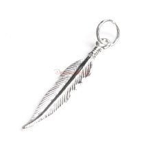 1x Sterling Silver 2-side Feather Dangle Charm Pendant 28mm